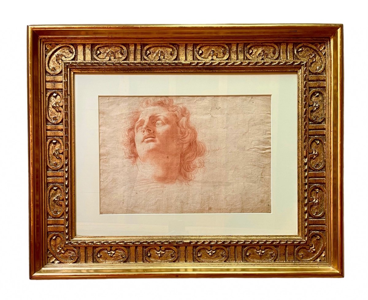 Italian School From The 17th Century. Study Of A Man's Head. Sanguine On Paper.