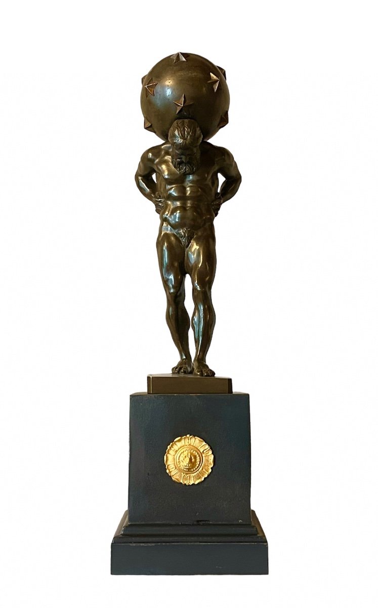 Figure En Bronze Patiné Représentant Atlas. D’après L’antique, XIXe Siècle. -photo-2