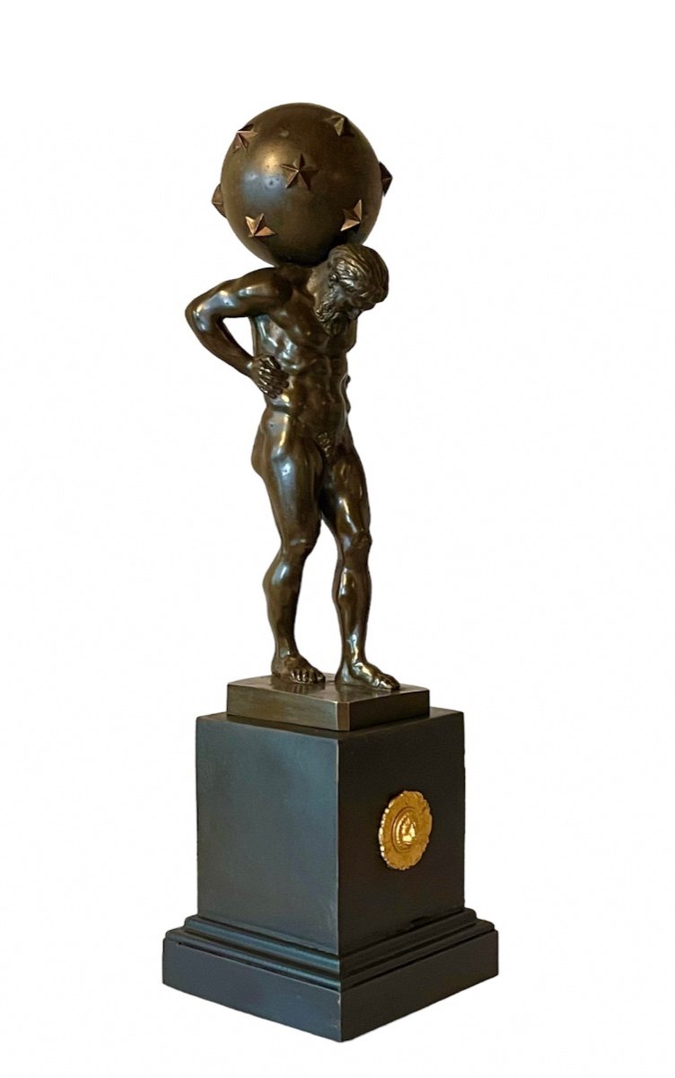 Figure En Bronze Patiné Représentant Atlas. D’après L’antique, XIXe Siècle. -photo-3