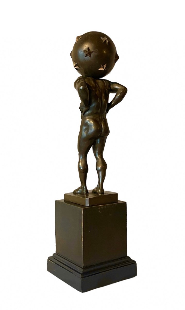 Figure En Bronze Patiné Représentant Atlas. D’après L’antique, XIXe Siècle. -photo-4
