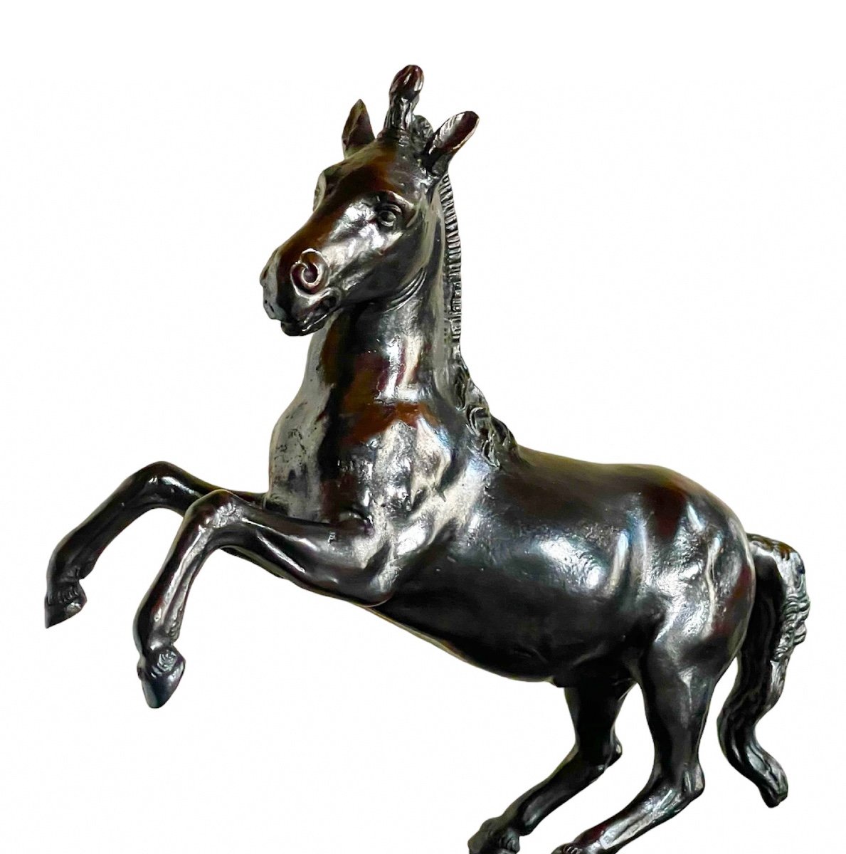 Modèle En Bronze Patiné Représentant Un Cheval Cabré, D’après L’antique. XIXe Siècle. -photo-3