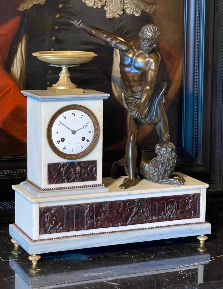 An  Empire Mantel Clock. Hercules With Club After Giambologna. Gérard In Paris. -photo-2