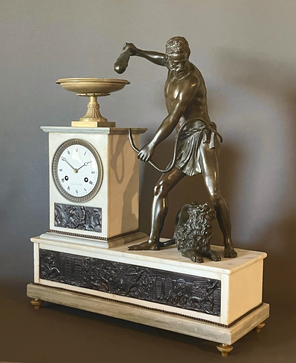 Pendule Empire Avec Hercule à La Massue D’après Jean De Bologne. Gérard à Paris. -photo-2