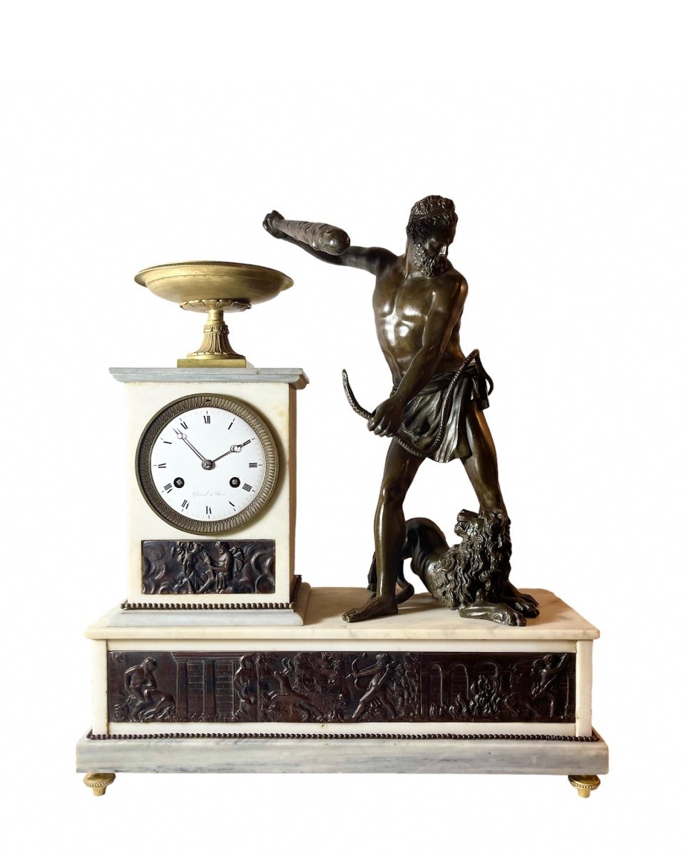 An  Empire Mantel Clock. Hercules With Club After Giambologna. Gérard In Paris. -photo-1