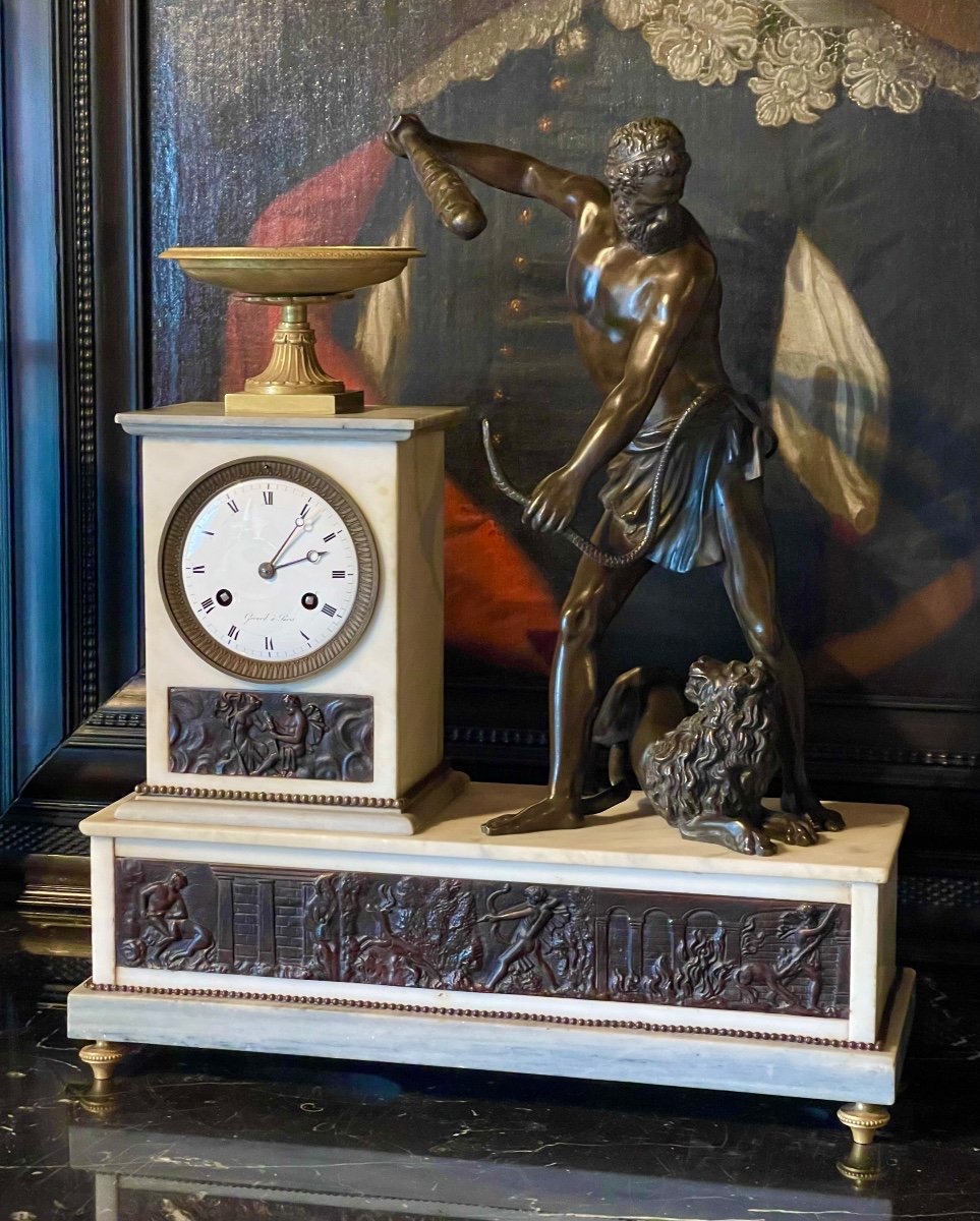 Pendule Empire Avec Hercule à La Massue D’après Jean De Bologne. Gérard à Paris. -photo-1