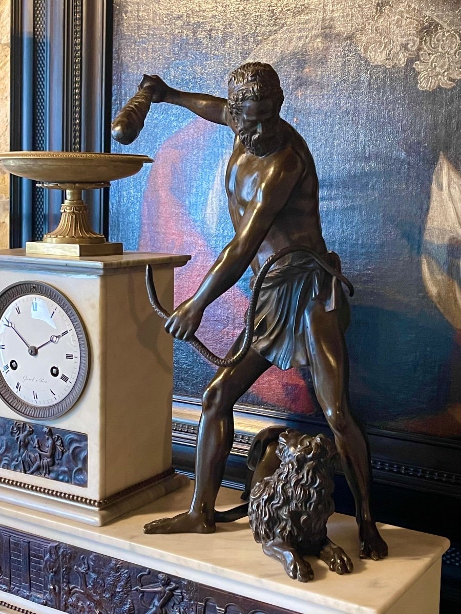 Pendule Empire Avec Hercule à La Massue D’après Jean De Bologne. Gérard à Paris. -photo-2