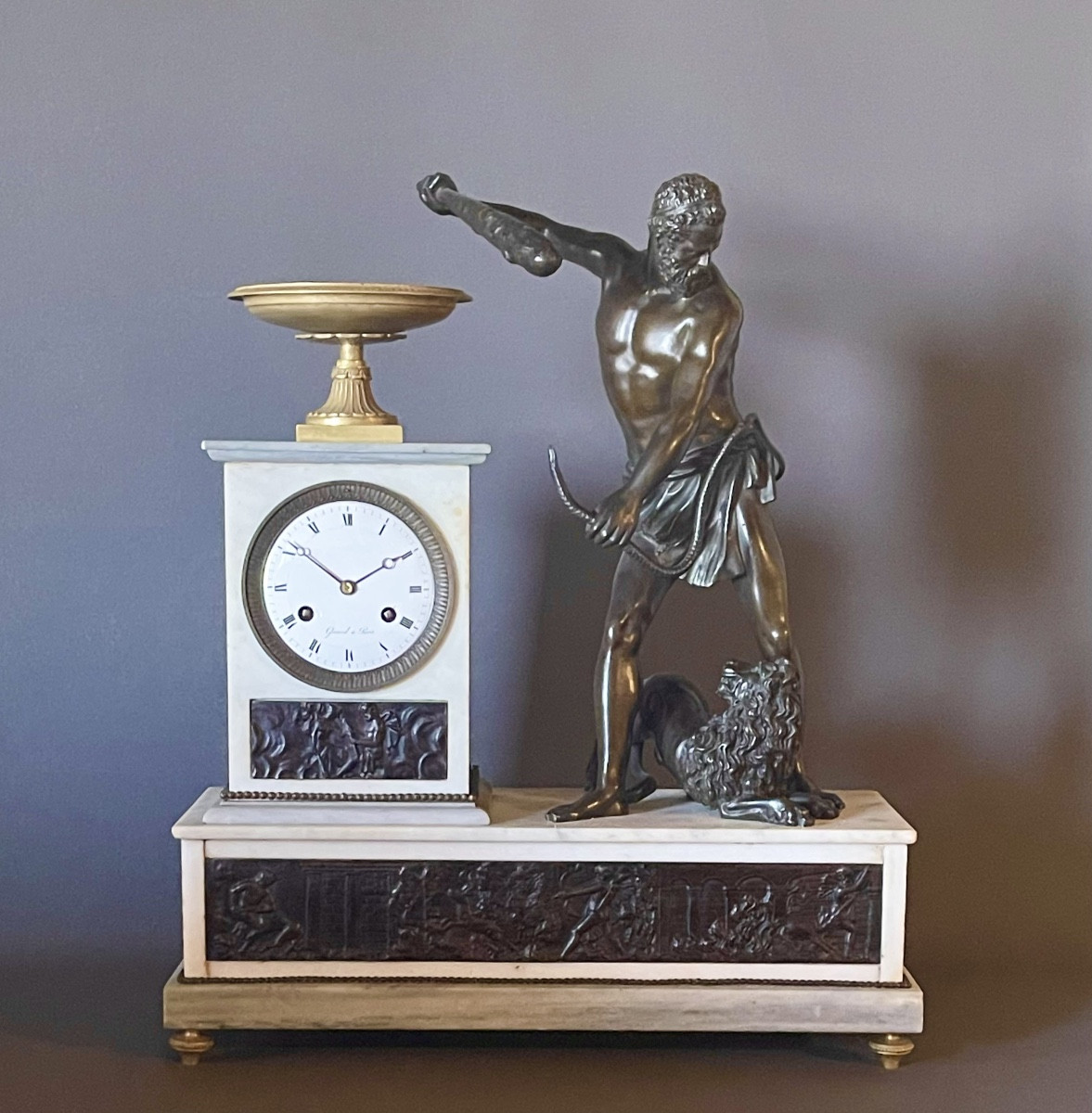 Pendule Empire Avec Hercule à La Massue D’après Jean De Bologne. Gérard à Paris. 
