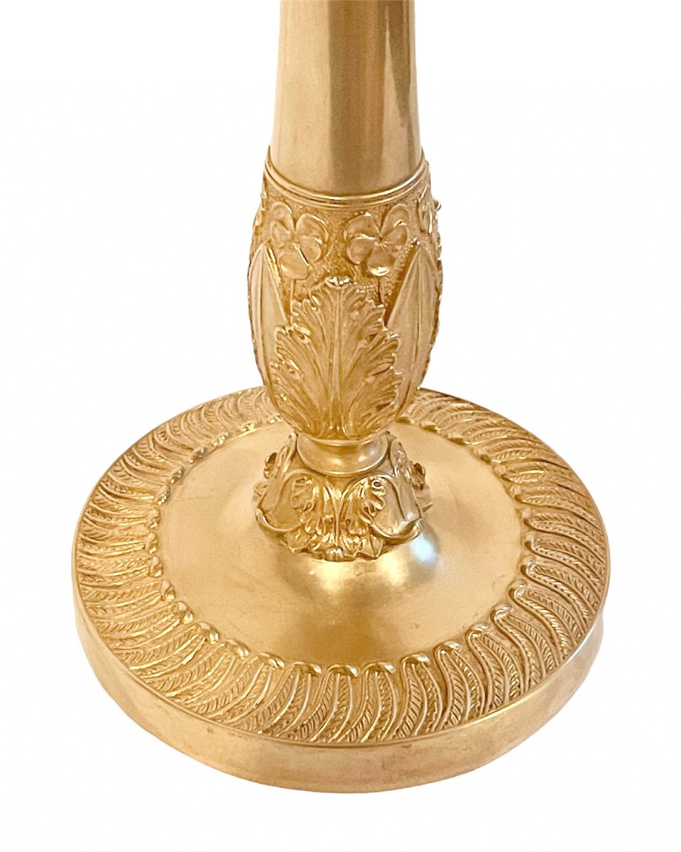 Paire De Flambeaux D’époque Charles X En Bronze Doré. Vers 1820. -photo-4