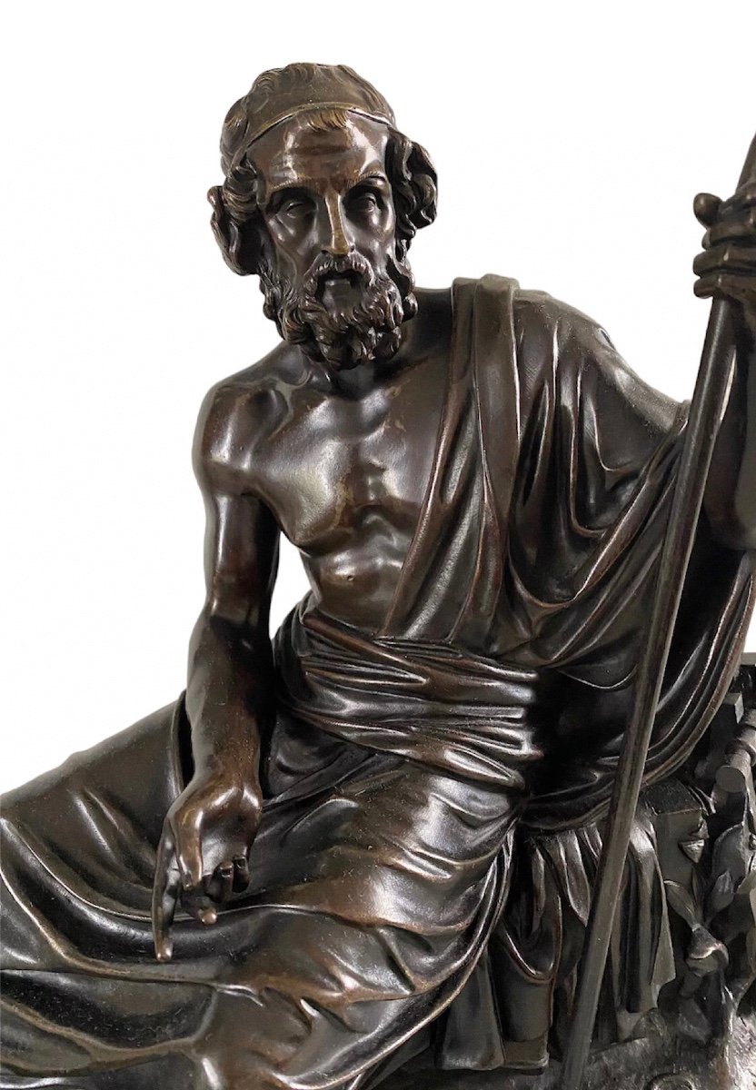 Jacques Antoine Théodore Coinchon (1814-1881). A Figural Bronze Group Of Homer. -photo-3