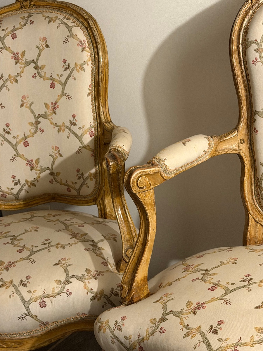 A Set Of Four Louis XV Painted Armchairs. Mid 18th Century. -photo-6
