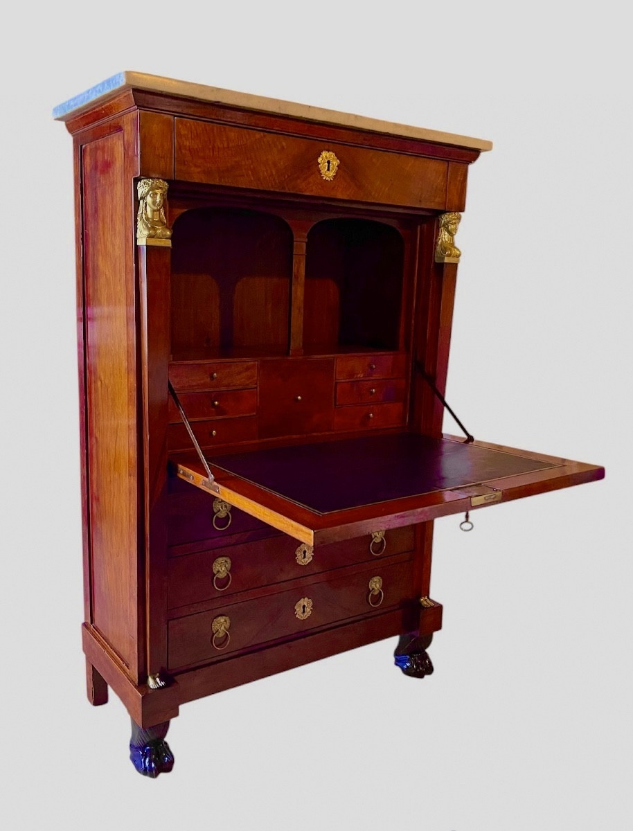 An Empire Ormolu-mounted Mahogany Secretaire A Abattant. Early 19th Century. -photo-4