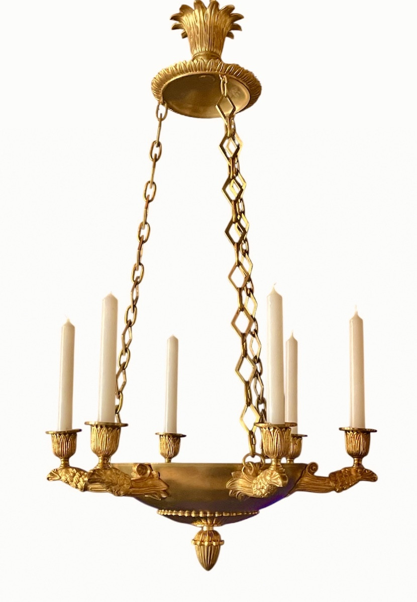 An Empire Style Gilt-bronze Six-light Chandelier. -photo-4