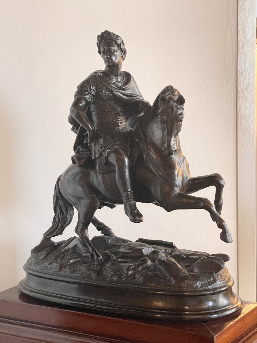 à Patinated Bronze Equestrian Statue Of Augustus. France, 19th Century. -photo-1