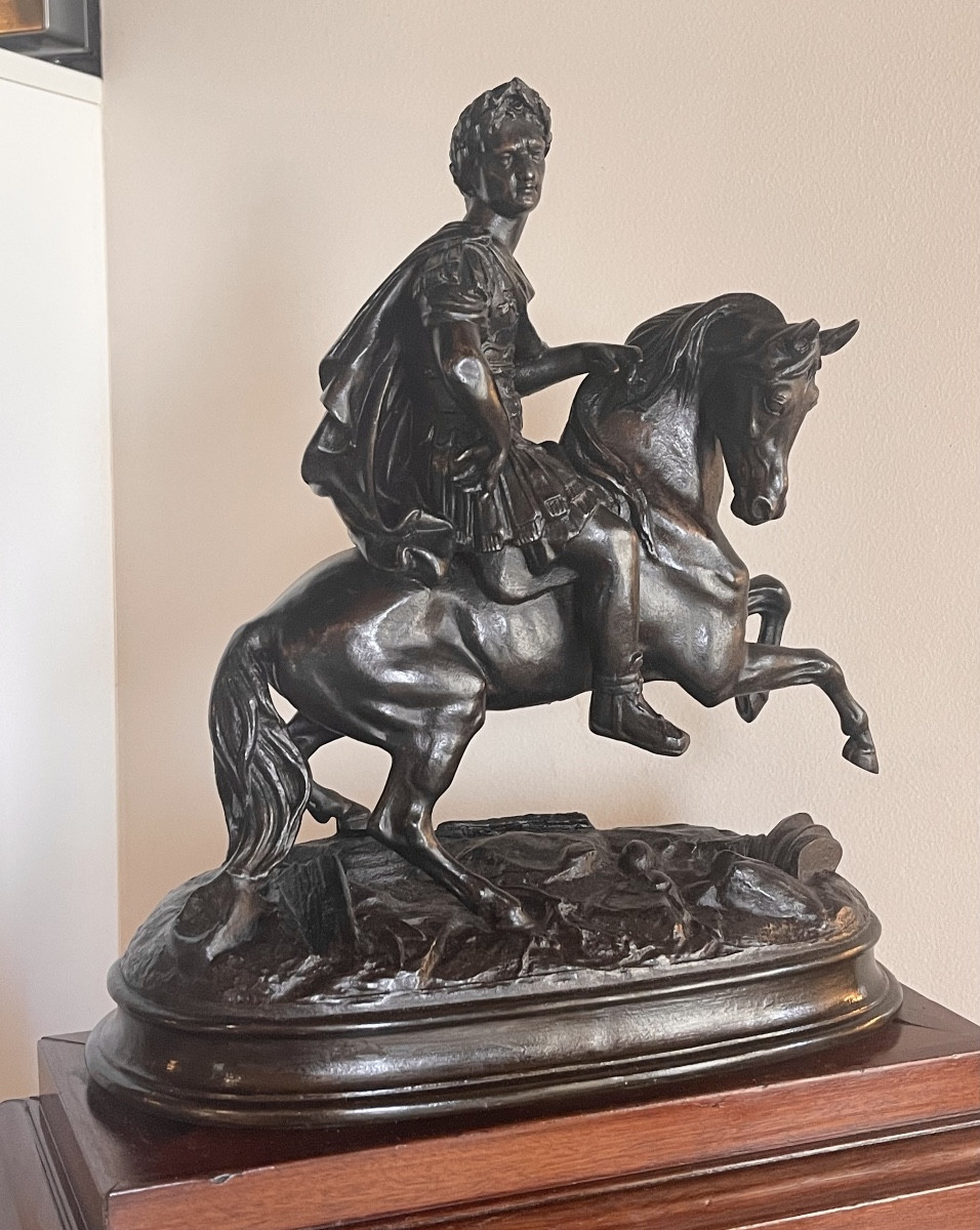à Patinated Bronze Equestrian Statue Of Augustus. France, 19th Century. -photo-2