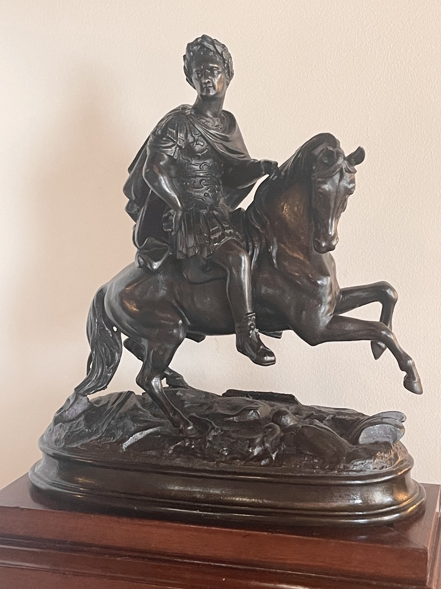 à Patinated Bronze Equestrian Statue Of Augustus. France, 19th Century. -photo-3
