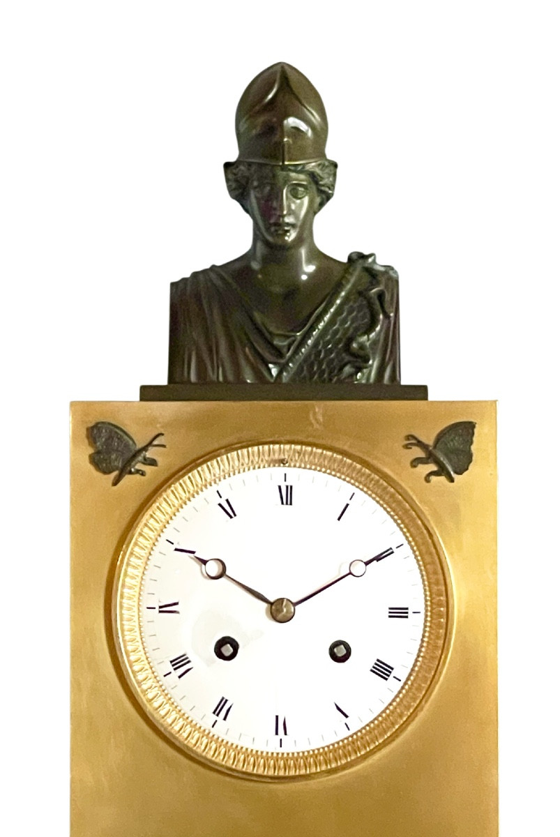An Empire Gilt And Patinated Bronze Mantle Clock. Lesieur Clockmaker. -photo-3