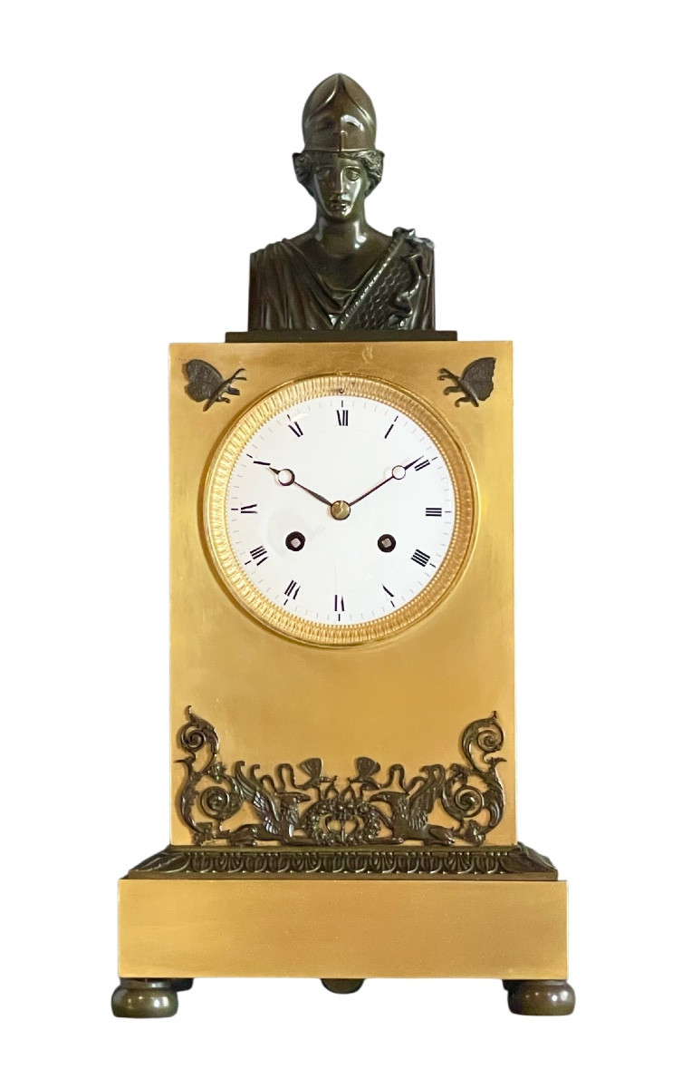 An Empire Gilt And Patinated Bronze Mantle Clock. Lesieur Clockmaker. 