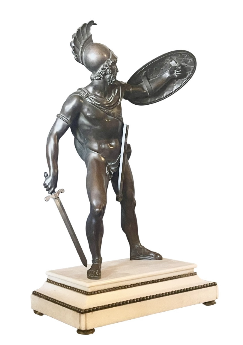 Grande sculpture en bronze patiné représentant Titus Tatius.  XIXe siècle. -photo-3