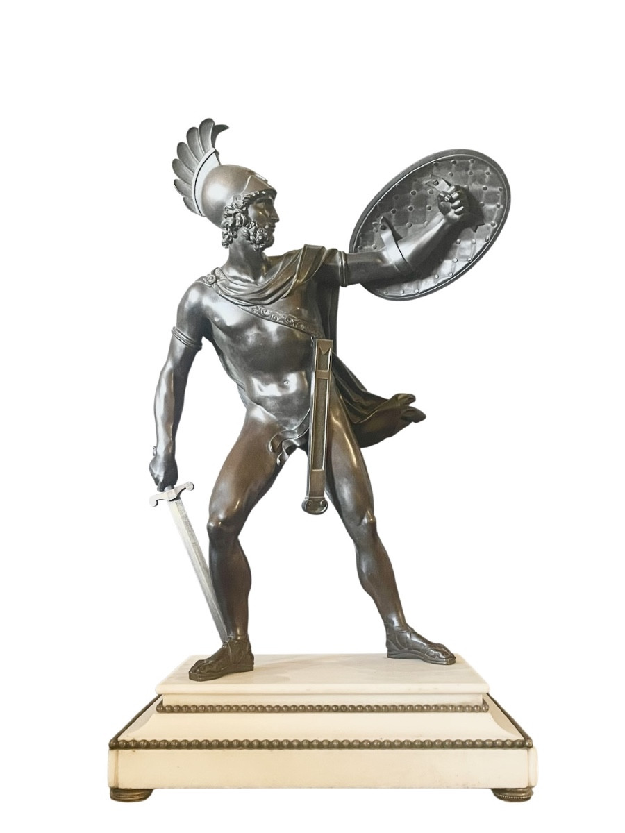 Grande sculpture en bronze patiné représentant Titus Tatius.  XIXe siècle. 