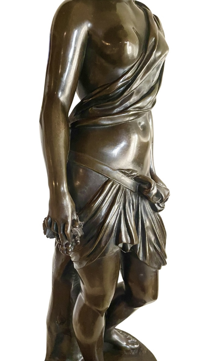 Grande figure en bronze patiné figurant une Bacchante. XIXe siècle. -photo-8
