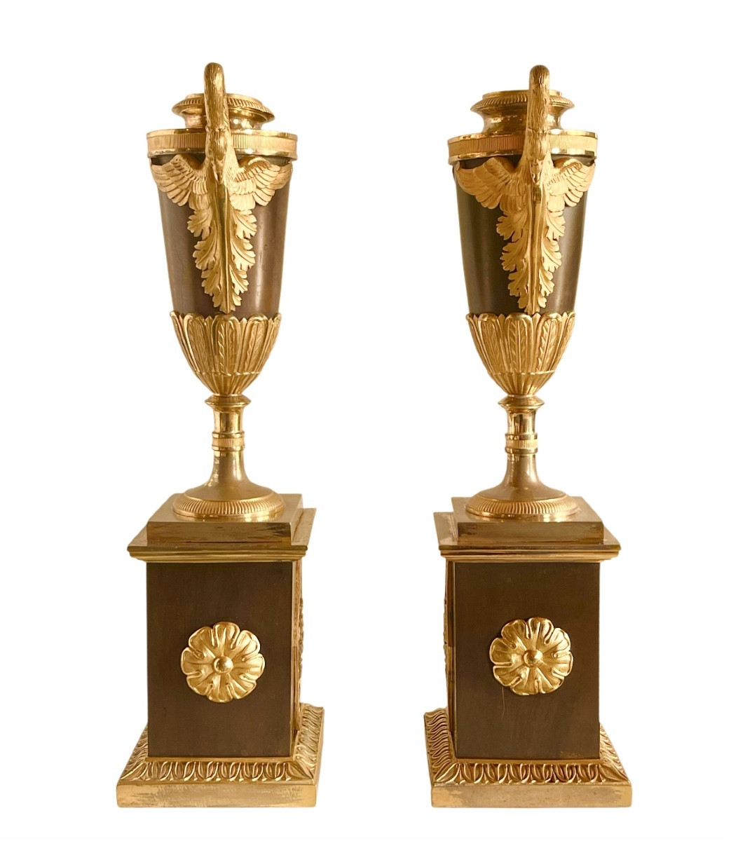 A Pair Of Empire Gilt-bronze And  Patinated-bronze Candlesticks. Early 19th Century. -photo-4