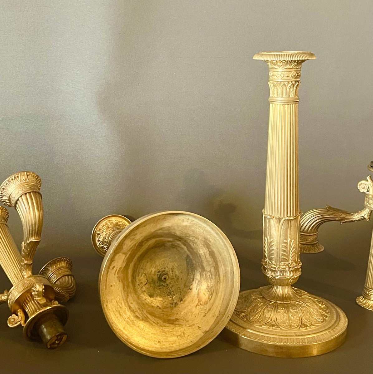 A  Pair Of Empire Gilt-bronze Candelabra With Four Light Arms. -photo-4