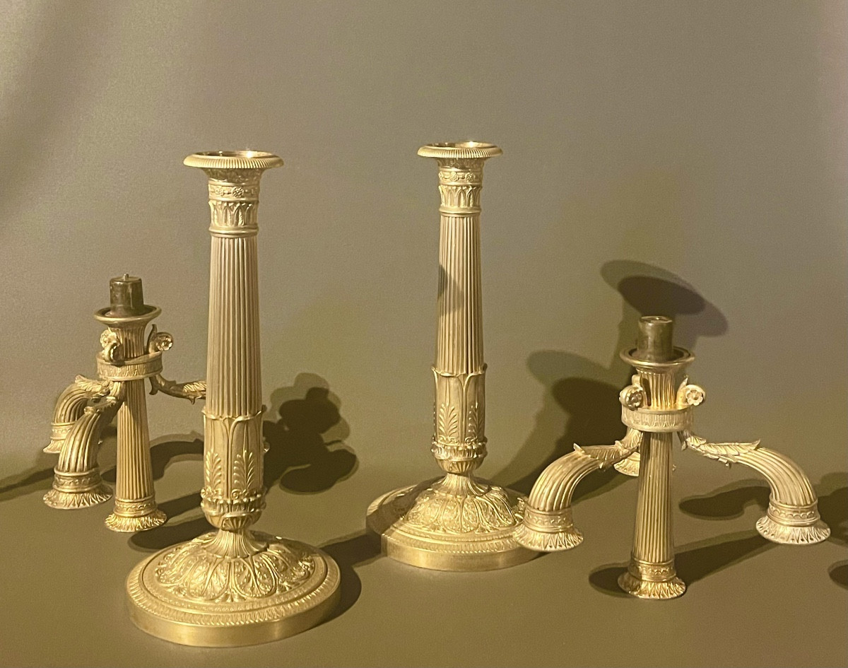 A  Pair Of Empire Gilt-bronze Candelabra With Four Light Arms. -photo-3
