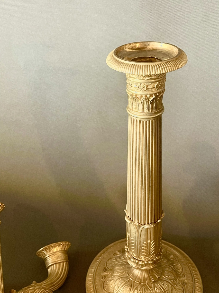 A  Pair Of Empire Gilt-bronze Candelabra With Four Light Arms. -photo-1
