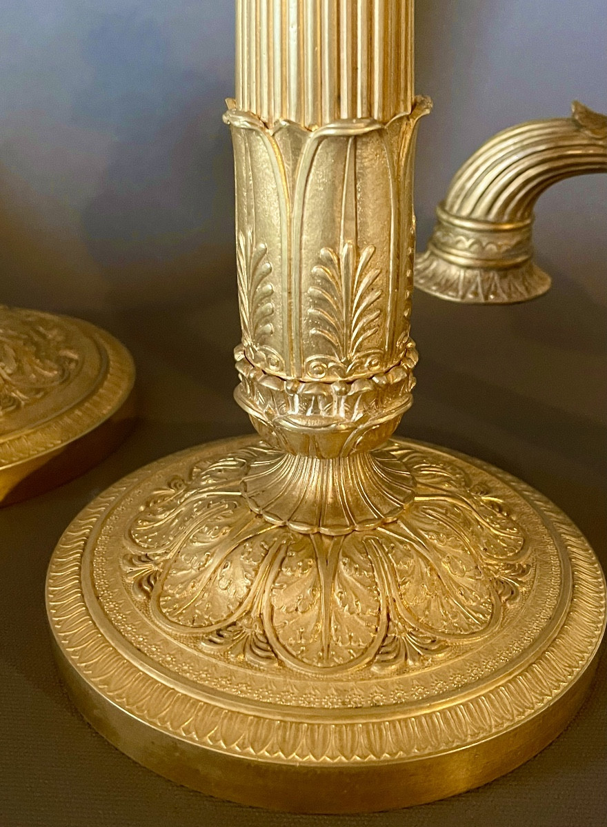 A  Pair Of Empire Gilt-bronze Candelabra With Four Light Arms. -photo-2