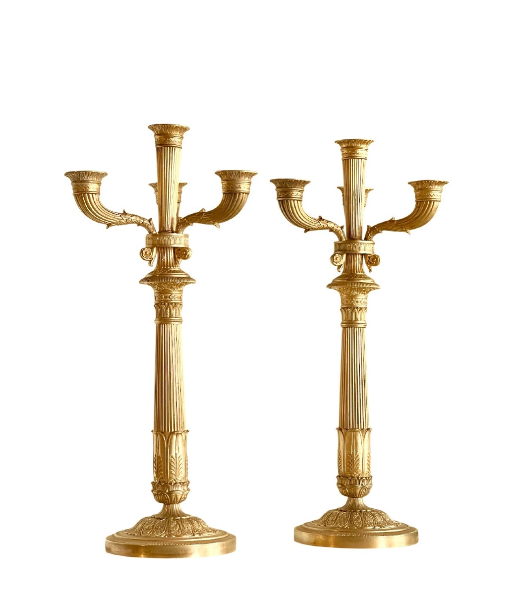A  Pair Of Empire Gilt-bronze Candelabra With Four Light Arms. 