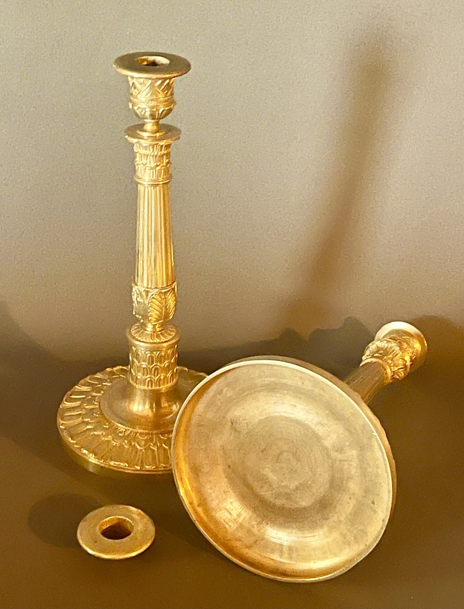 A Pair Of Empire  Gilt-bronze Candlesticks . Early 19th Century. -photo-3