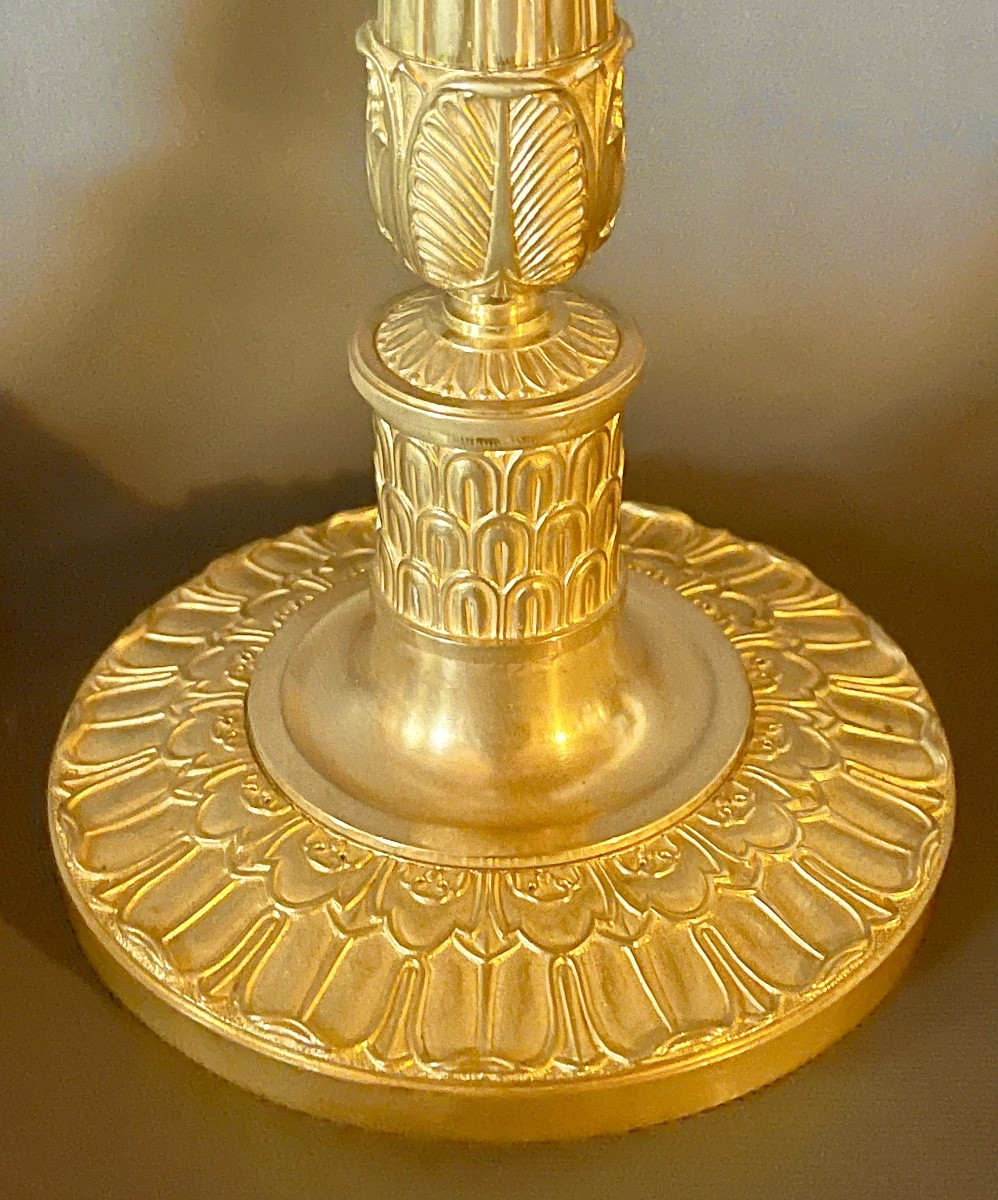 A Pair Of Empire  Gilt-bronze Candlesticks . Early 19th Century. -photo-4