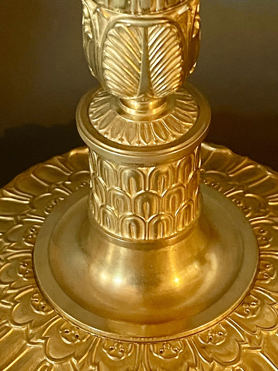 A Pair Of Empire  Gilt-bronze Candlesticks . Early 19th Century. -photo-1
