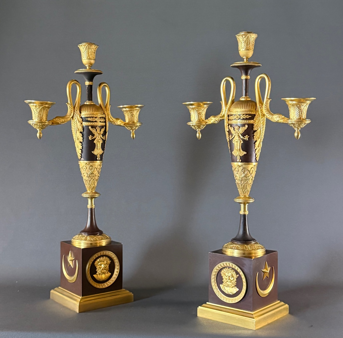 An Important Pair Of Empire Three-light Candelabra Attributed To Claude Galle. -photo-3