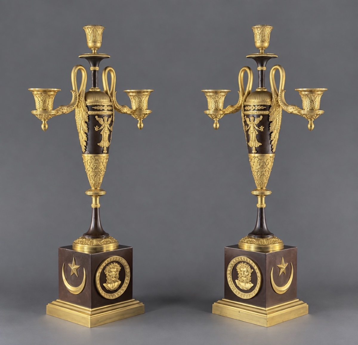 An Important Pair Of Empire Three-light Candelabra Attributed To Claude Galle. 