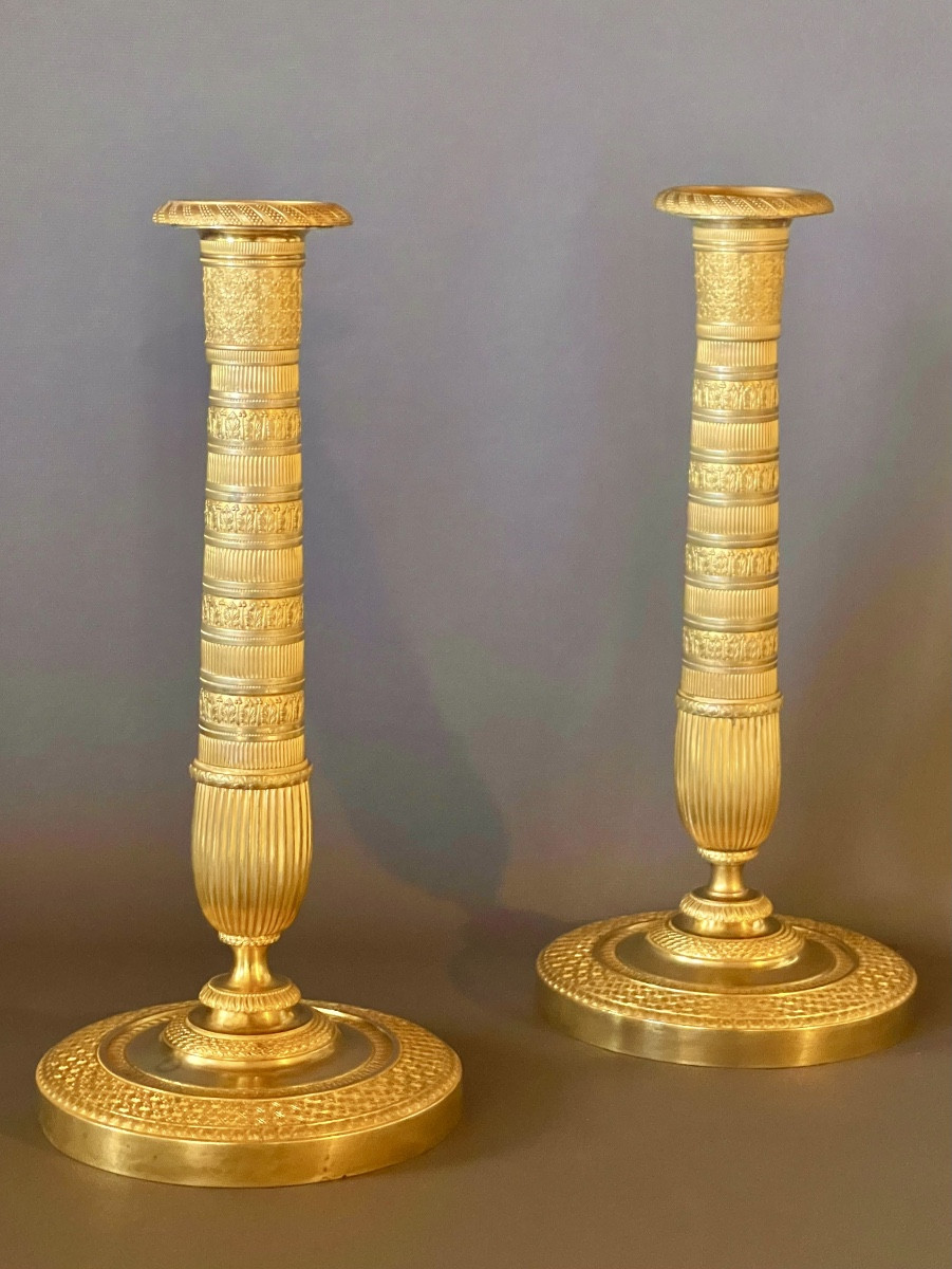A Pair Of Empire Gilt-bronze Candlesticks. Early 19th Century. -photo-2