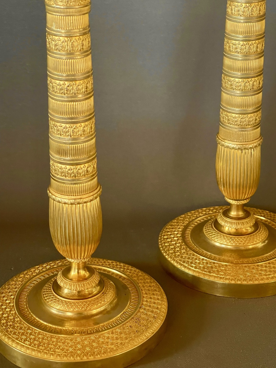 A Pair Of Empire Gilt-bronze Candlesticks. Early 19th Century. -photo-3