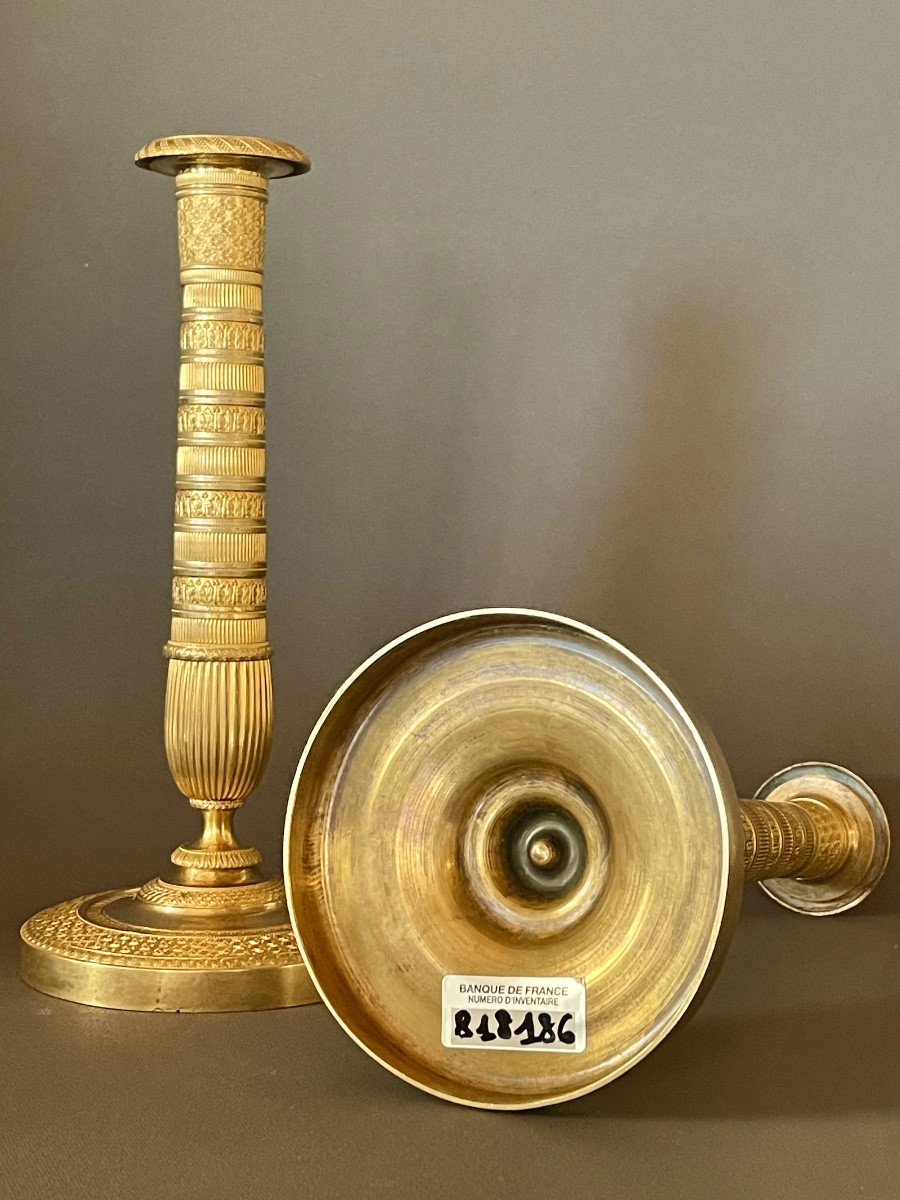 A Pair Of Empire Gilt-bronze Candlesticks. Early 19th Century. -photo-1