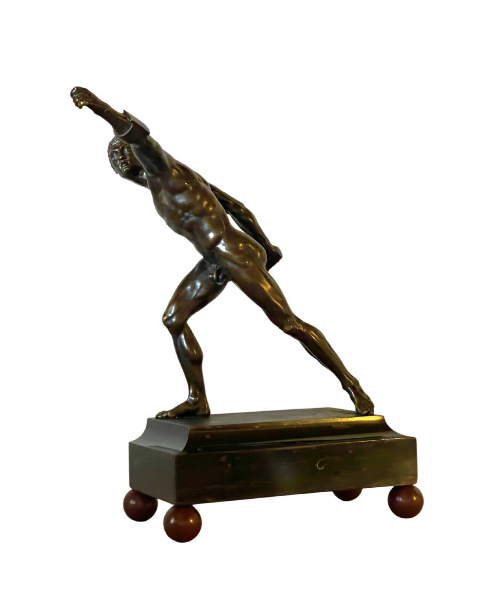 A Patinated-bronze Figure Of The Borghese Gladiator. France, Circa 1830. 