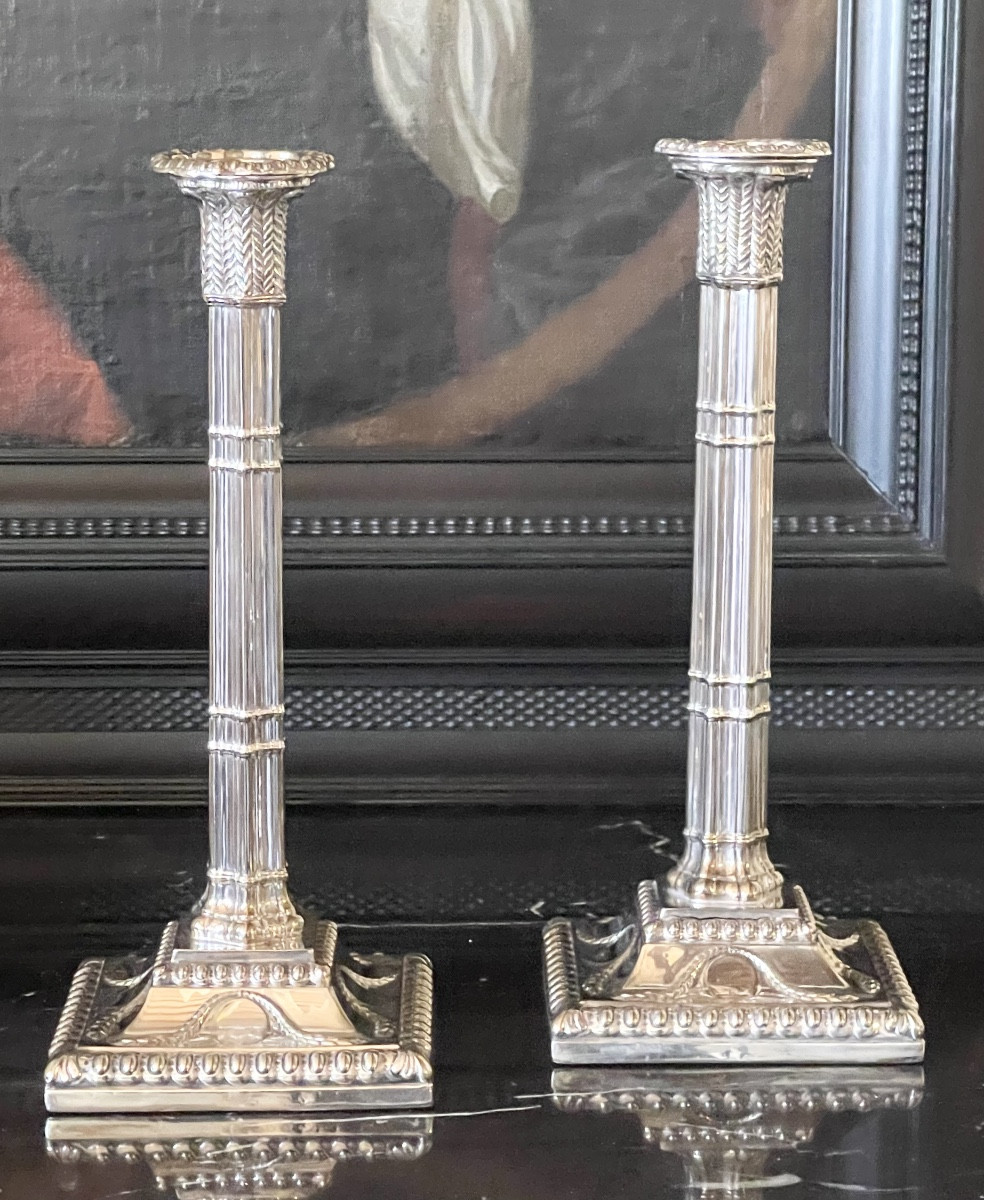 A Pair Of Large George III Style Silver-plated Candlesticks. Circa 1880.-photo-2