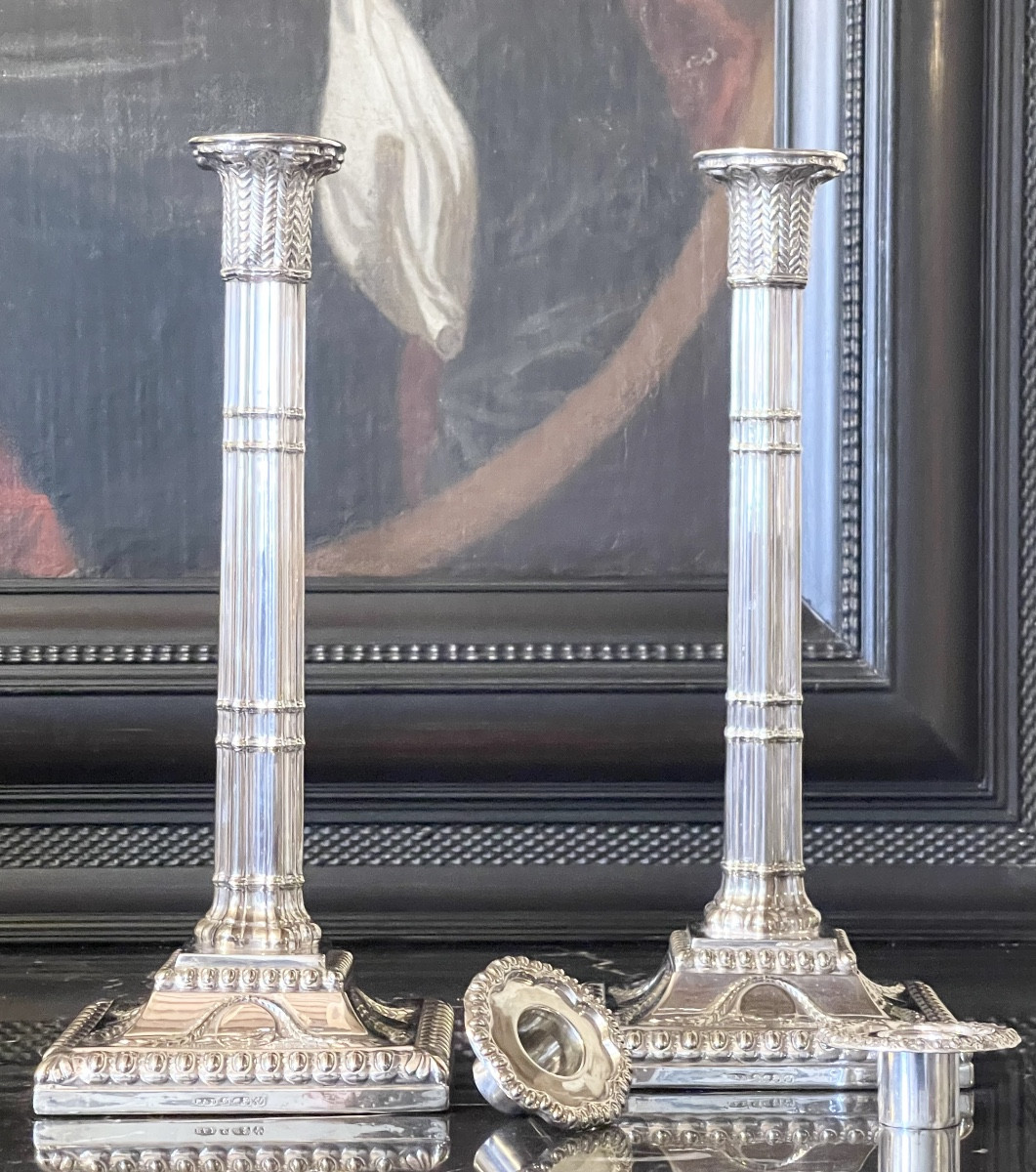 A Pair Of Large George III Style Silver-plated Candlesticks. Circa 1880.-photo-1