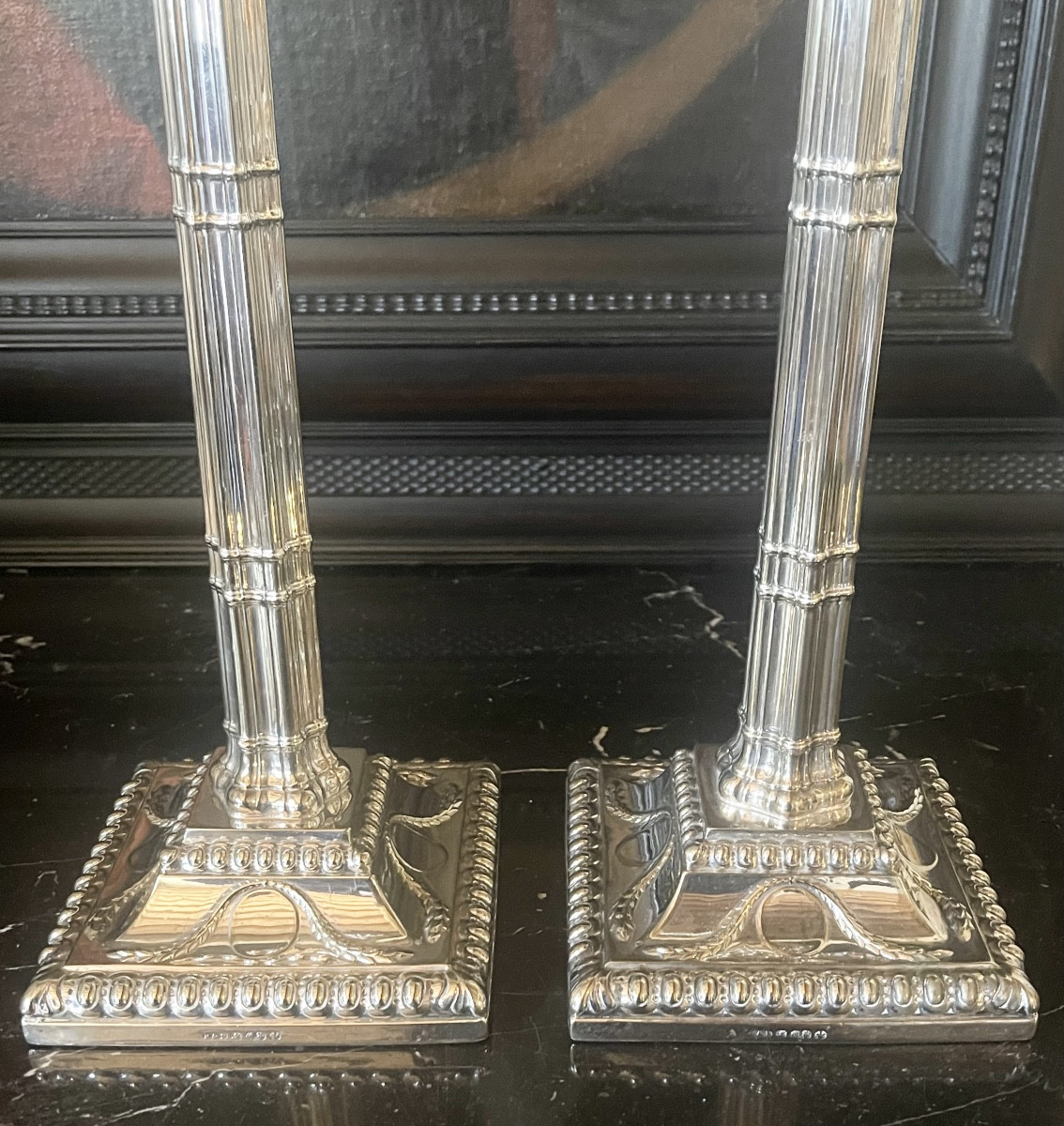 A Pair Of Large George III Style Silver-plated Candlesticks. Circa 1880.-photo-2