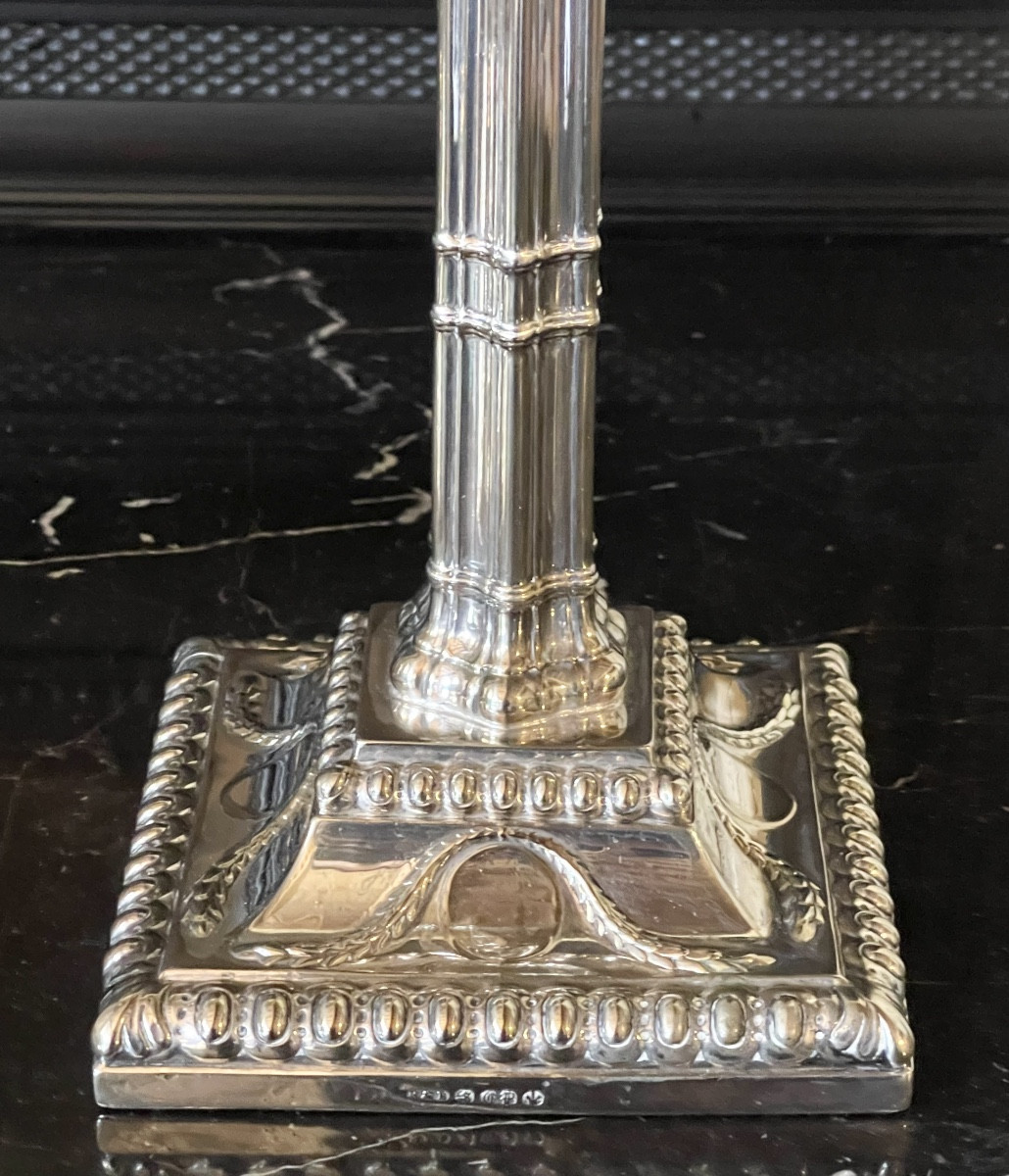 A Pair Of Large George III Style Silver-plated Candlesticks. Circa 1880.-photo-4