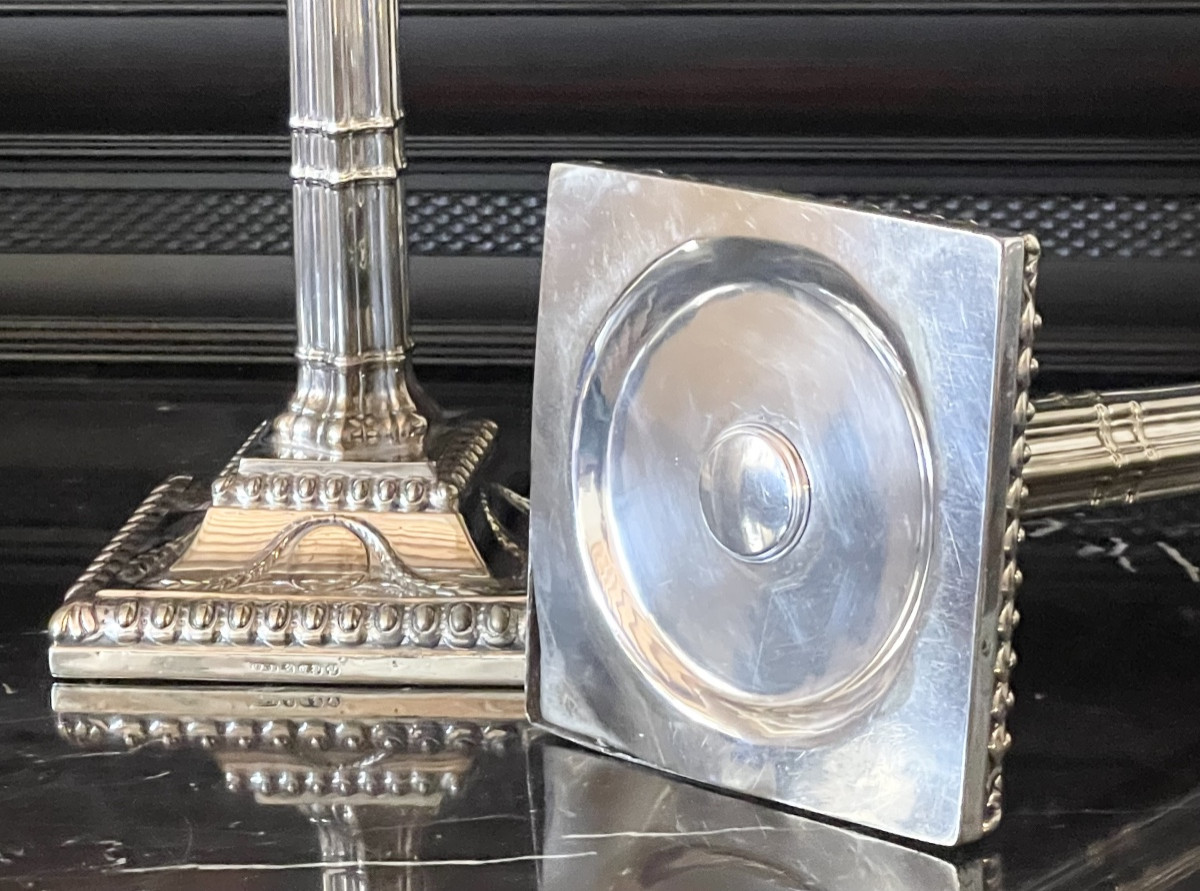A Pair Of Large George III Style Silver-plated Candlesticks. Circa 1880.-photo-5