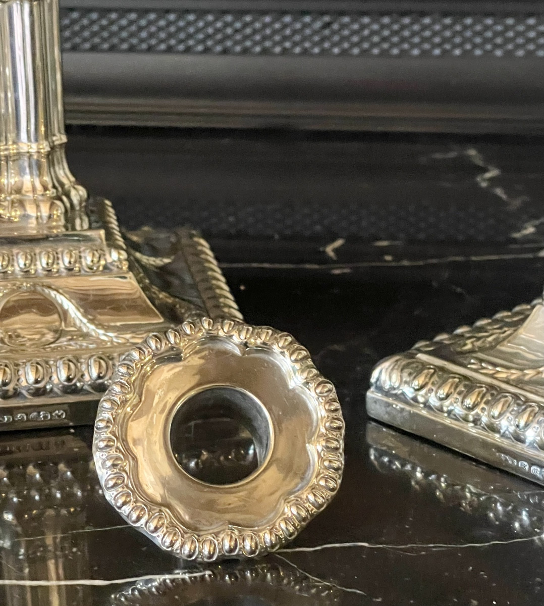 A Pair Of Large George III Style Silver-plated Candlesticks. Circa 1880.-photo-6