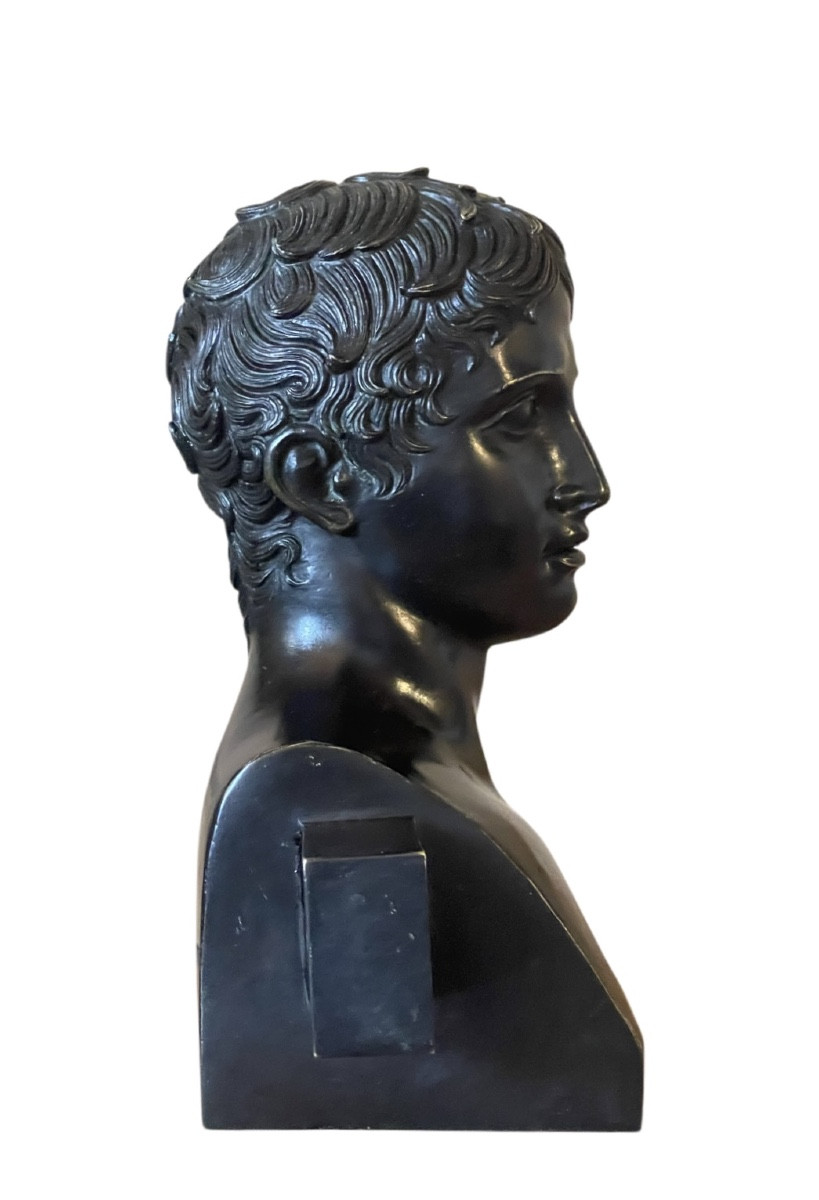 A Patinated Bronze Herm-head Of The Doryphorus. Naples, 19th Century.-photo-3