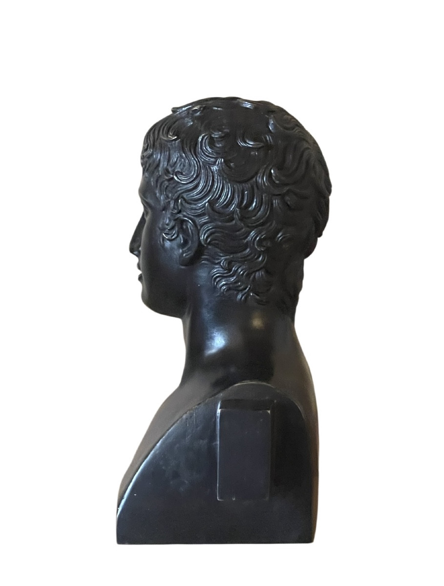 A Patinated Bronze Herm-head Of The Doryphorus. Naples, 19th Century.-photo-4