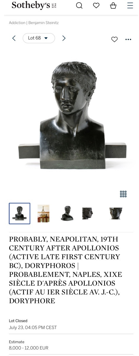 Tête hermaïque du Doryphore en bronze patiné. Naples, XIXe siècle. -photo-3