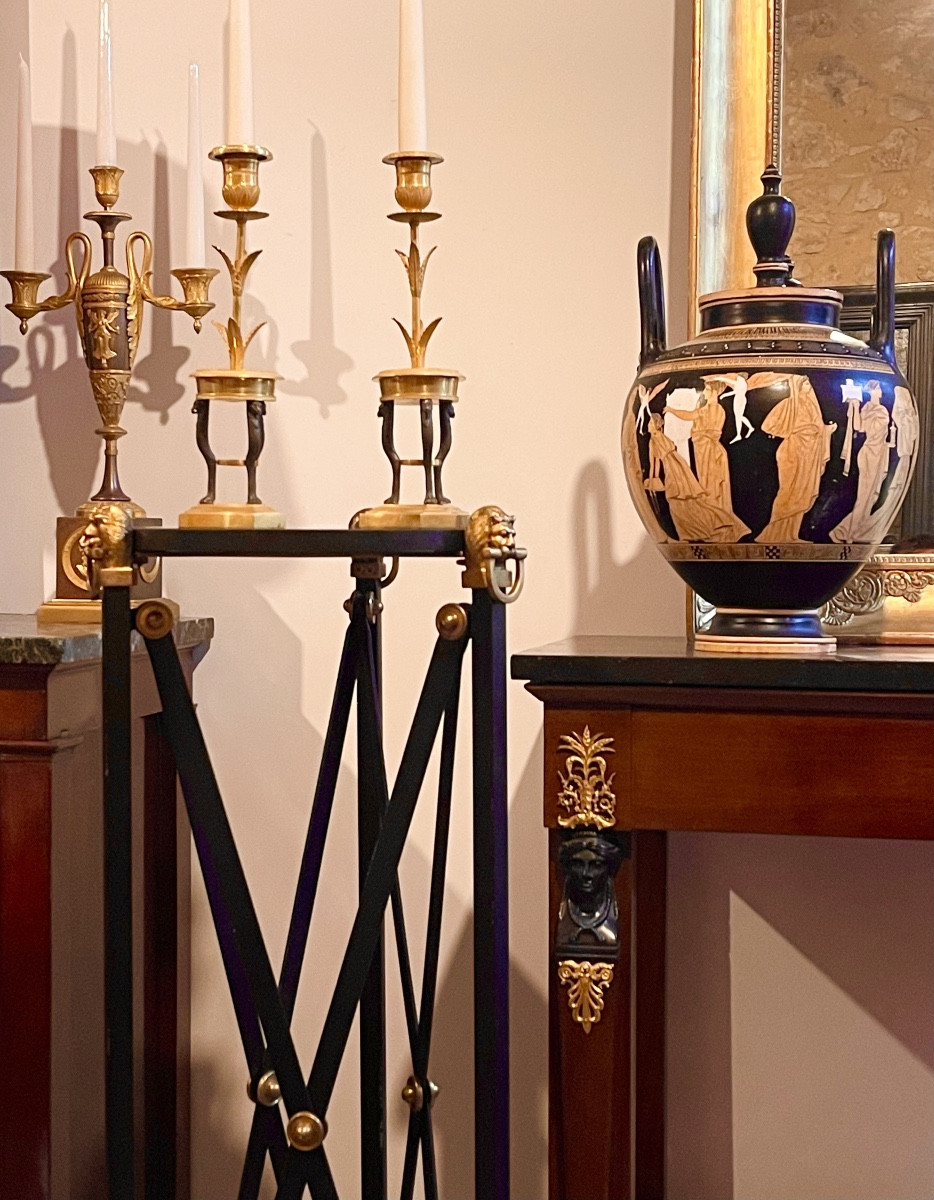 A Pair Of Consulat Gilt And Patinated Bronze Candlesticks. Circa 1800-photo-4