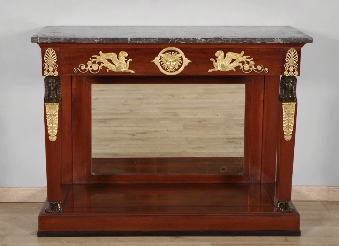 An Empire Mahogany And Blackened Wood Console Table. Early 19th Century.-photo-2